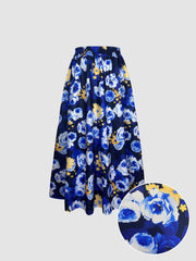 Floral Print Flared Swing Skirt, Elegant High Waist Midi Skirt, Women's Clothing