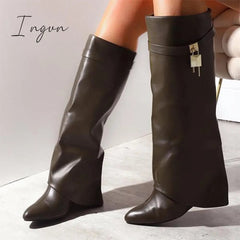 Ingvn - Comfy Leather Hidden Wedge Heel Roman Boots