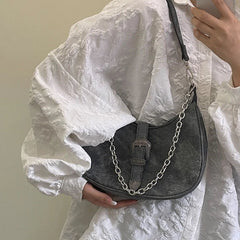Ingvn Retro Black Women's Small Shoulder Bag Fashion Half Moon Female Underarm Bag Chain Design Ladies Tote Purse Portable Handbag