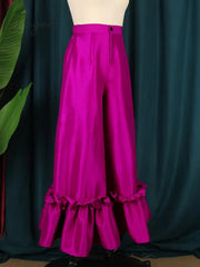 Ingvn - Women High Waist Flare Pants Wide Leg Big Size Shiny Fuchsia Bell Bottoms Trousers Dressy Femme Trendy Party Club Outfits 4XL