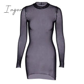 Ingvn - Summer Outfits Fashion Trends Sexy Women Dress Mesh See-through Long Sleeves Dress Slim Tight Backless Dress Party Clubwear Female Mini Dresses Black