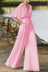 Ingvn - Elegant Solid Color V Neck Boot Cut Jumpsuits(7 Colors)