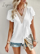 Ingvn - Short sleeved shirt for women's summer 2023 temperament commuting V-neck ruffle top
