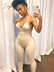 Ingvn - v-neck skinny sexy jumpsuit women summer hollow out partywear halter sleeveless streetwear outfit fitness backless