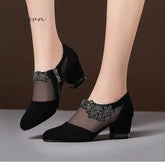 Ingvn - 2024 Women High Heel Shoes Mesh Breathable Pumps Zip Pointed Toe Thick Heels Fashion Female Dress Shoes Elegant Footwear