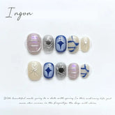 10PCS Wearable Handmade Press On Nails Blue y2k Designed Fake Nail Reusable Artificial Manicuree Art Nail Tips For Girls