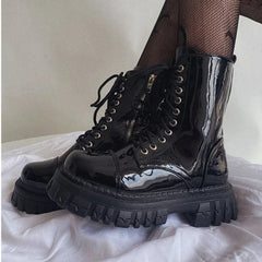 Ingvn Short Shoes for Woman Combat Booties Punk Style Footwear Waterproof Women's Ankle Boots with Laces Lace-up Biker New Rock In Y2k