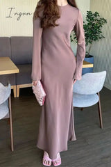 Ingvn - Elegant Simplicity Solid Patchwork O Neck One Step Skirt Dresses