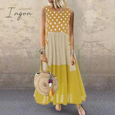 Ingvn - Women's Bohemian Ruffle Sundress Summer Sleeveless Floral Printed Maxi Long Dress Casual Loose Party Tanks Vestido