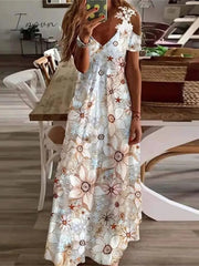 Ingvn - Women's Long Dress Maxi Dress Casual Dress A Line Dress Floral Dress Floral Print Ombre Fashion Casual Outdoor Daily Holiday Cut Out Print Short Sleeve V Neck Dress Regular Fit Light Yellow Black
