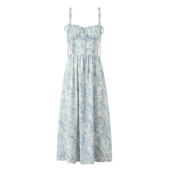 New Women Boho Floral Print Sling Midi Long Dress Sleeveless A-line Casual Holiday Dresses Summer Robe