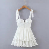 Summer Women Sexy Sling Sweet Ruffle Cake Chiffon Dress Female Holiday Party Mini Dresses Ladies Chic Robe