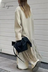 Ingvn - British Style Elegant Solid Tassel Turn-back Collar Outerwear