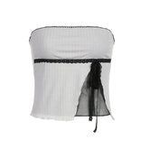 See Through Lace Stitched Corset Top Vintage 2000s Casual Contrast Patchwork Strapless Tube Crop Top Women Summer y2k Tee