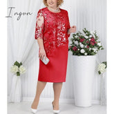 Ingvn - Fashion Trends Elegant Half Sleeve Lace Evening Dress Plus Size O Neck Short Mother Of The Bride Dresses Red Wedding Guest Party Gowns