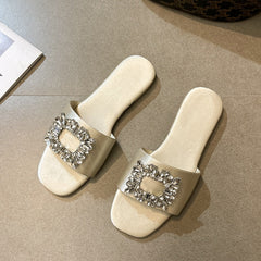 Women's Slippers Summer Rhinestones Flat Elegant Sandals Female Fashion Outdoor Beach Shoes Slides Chanclas Mujer Playa