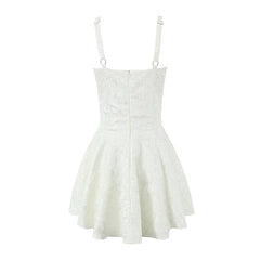 Sexy Women Lace Trim Jacquard Sling Mini Dress Low Waist Summer Ladies Party Robe