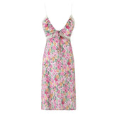 New Women Lace Spliced Floral Print Spaghetti Strap Sexy Dress Sleeveless V Neck Female Holiday Summer Dress Short