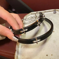 INGVN New Vintage Gothic Black Necklace for Women Fashion Punk Leather Choker Dark Collar Chain Trendy Jewelry Cool Y2K Accessories