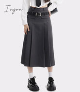 Ingvn - Women Harajuku Vintage 3 Pieces Set Women Grey Cardigan + A-line Pleated Skirt + White Shirt Preppy Style Three Piece Skirt Set