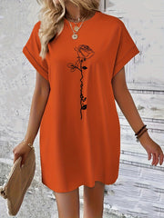 Breezy Floral Crew-Neck Dress - Lightweight & Comfortable for Everyday Spring/Summer Elegance, Women’s Fashion