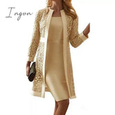 Ingvn - Spring Autumn Two Piece Dress Women Long Sleeve Knee Length Jacket Mother of The Bride Dresses Formal Party Evening Gown Dress Plus Size S-5XL