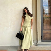 women's explosion round neck slanted shoulder short sleeve big dress