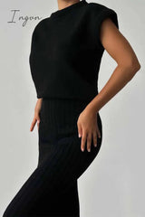 Ingvn - Elegant Solid Patchwork Half A Turtleneck Sleeveless Two Pieces
