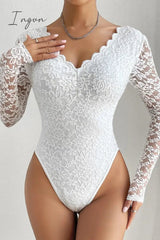 Ingvn- Sexy Solid Patchwork See-through Backless V Neck Skinny Bodysuits