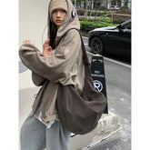 Ingvn Vintage Women's Bag Large Capacity Suede Shoulder Bag Solid Color Simple Casual Commuter Bag Retro Handbags