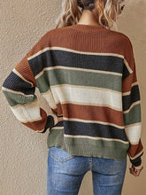 1pc Acrylic Elegant Women's Color Block Striped Pullover Sweater - Crew Neck, Long Sleeve, Regular Fit, Non-Stretch, Fall/Winter Fashion Top