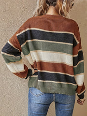 1pc Acrylic Elegant Women's Color Block Striped Pullover Sweater - Crew Neck, Long Sleeve, Regular Fit, Non-Stretch, Fall/Winter Fashion Top
