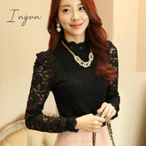 Ingvn - Fashion Plus Size Lace Crocheted Hollow Out Top Stand-up Collar White Blouse Woman Sweet Long Sleeve Shirts Blusas