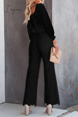 Ingvn - Embroidery Lace V Neck Regular Jumpsuits