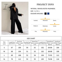 Ingvn - Oversized Satin Silk Sleepwear Low Cut Sexy Pajamas For Women Single-Breasted Long Sleeves Wide Leg Pants Trouser Suits