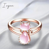 Ingvn - Cute Pink Cat Finger Ring for Women New Lovely Animal Girls Rings Daily Wear Party Fashion Accessories Fancy Gift Jewelry
