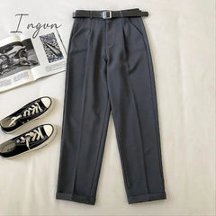 Ingvn - Spring Womens Fashion Office Lady Work Leisure Suit Pants Korean Solid Spring Autumn Casual High Waist Ankle Length Harem Pants