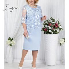 Ingvn - Fashion Trends Elegant Half Sleeve Lace Evening Dress Plus Size O Neck Short Mother Of The Bride Dresses Red Wedding Guest Party Gowns