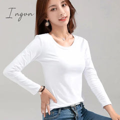 Ingvn - Womens New Fashion Brand New Women's T-shirt Slim Pure Cotton 95% Women T-shirt Long-sleeved for Female Thin White Tops Woman Tees Shirt