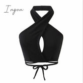 Ingvn - Women Summer Tank Tops Sexy Solid Color Cross Halter Neck Hollow Out Camisole Tie Backless Bandage Cropped Bustier Vest