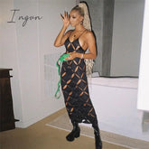 Ingvn - 2023 Summer American Symmetrical Hollow Solid Color Slim Sexy Spicy Girl Dress