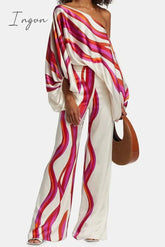 Ingvn - Casual Elegant Print Patchwork Off the Shoulder Long Sleeve Two Pieces(13 Colors)
