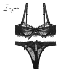 Ingvn - Hot 2pcs Women Sexy Ultra-Thin Breathable Floral Lingerie Sets Bras+Thongs