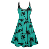 2025 Women's Beach Dresses Palm Tree Print Hawaii Vacation Dress Spaghetti Strap V Neck A Pendulum Mini Dress