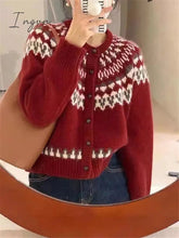 Ingvn - Women's Ugly Christmas Sweater Cardigan Sweater Jumper Ribbed Knit Patchwork Button Geometric Crew Neck Stylish Casual Christmas Daily Fall Winter Red Navy Blue One-Size