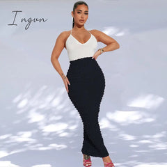 Ingvn - Sexy Popcorn Slim Long Skirt Women High Waist Solid Pencil Skirt 2023 Spring Summer Harajuku Elegant Fairy Grunge Clothes