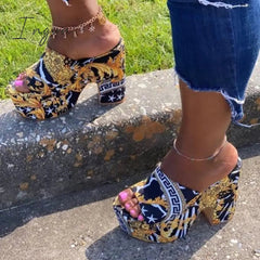 Ingvn - Women's Fashion Ins Style Waterproof Platform Thick Heel Casual Slippers