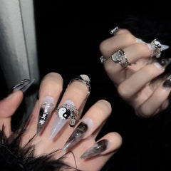 Handmade Long Stiletto Press On Nails Reusable Butterfly Diamond Decoration Fake Nails Full Cover Artificial Wearable False Nail