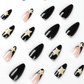 24pcs/box Fake French y2k Nails Press On Long Stiletto Almond Shape Wearable False Nails With Stars Designs Full Cover Nail Tips