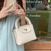 INGVN Korean Style Vintage Handbag Solid Color Pu Leather Heart Lock Shoulder Bag Summer New Classic Fashion Crossbody Bag